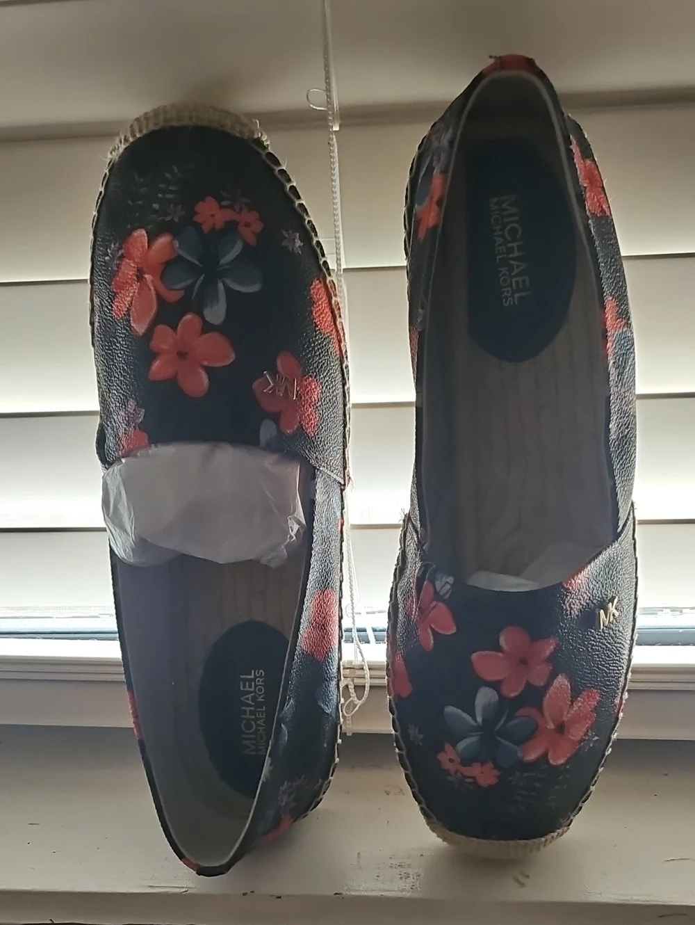Michael Kors Navy Espadrille Slip-Ons with Pink & Coral Floral Print